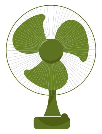 A picture of a green electric fan with three blades, vector, color drawing or illustration.のイラスト素材