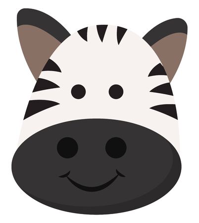 A wild horse with black-and-white stripes, brown ears, has a cute little face on the oval mouth and is smiling set isolated on white background, vector, color drawing or illustration.のイラスト素材