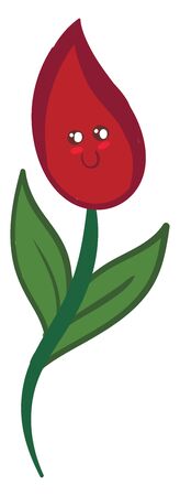 Red poppy flower bud on green stem with green leaves, vector, color drawing or illustration.のイラスト素材