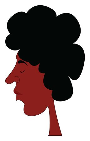 A lady with black, curly, short hair, with eyes and mouth closed, with long neck, vector, color drawing or illustration.のイラスト素材