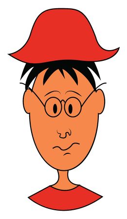 A nervous kid in a red shirt with a red hat, vector, color drawing or illustration.のイラスト素材