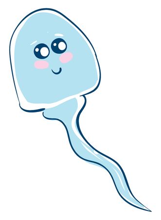 Blue sperm with face and long blue tail, vector, color drawing or illustration.のイラスト素材