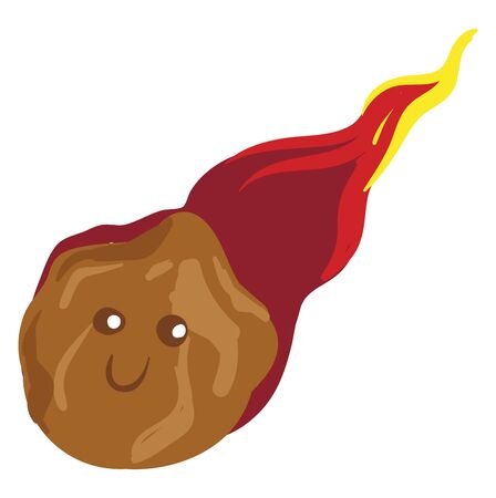A happy brown comet with red flame and yellow tail, vector, color drawing or illustration.のイラスト素材