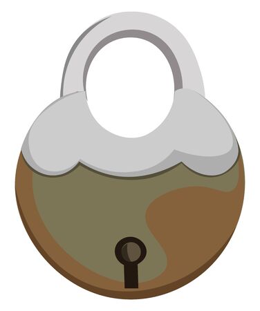 A brown old rustic padlock with a keyhole, vector, color drawing or illustration.のイラスト素材