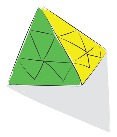 A green and yellow puzzle pyramid, vector, color drawing or illustration.のイラスト素材
