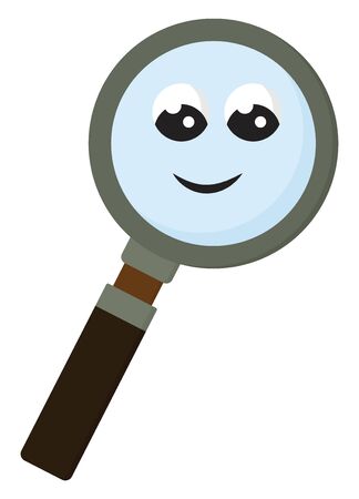 A smiling magnifying glass with brown handle, vector, color drawing or illustration.のイラスト素材