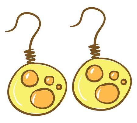 A pair of yellow earrings with stones attached, vector, color drawing or illustration.のイラスト素材