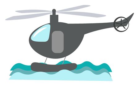 A gray helicopter flying on the sky with propeller, vector, color drawing or illustration.のイラスト素材