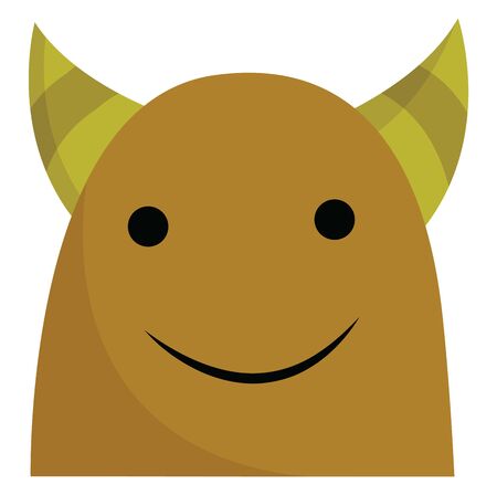 A brown monster with two horns smiling, vector, color drawing or illustration.のイラスト素材