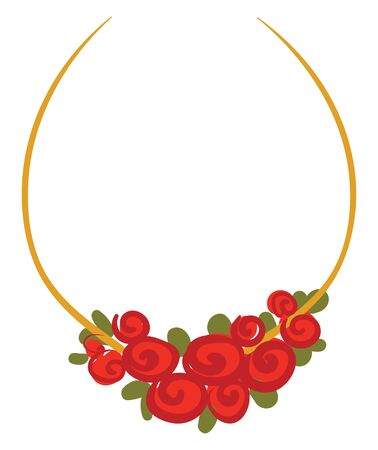 A golden necklace with a group of roses, vector, color drawing or illustration.のイラスト素材