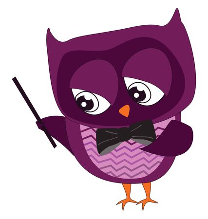 A dark purple owl teaching music holding a stick, vector, color drawing or illustration.のイラスト素材