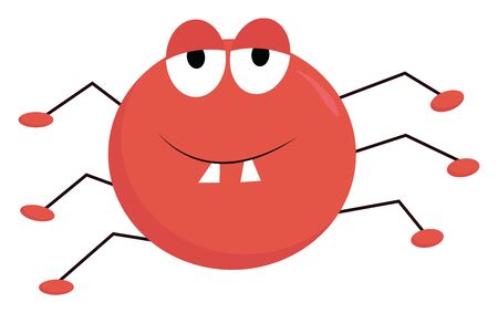 A red spider with six legs chilling sitting down, vector, color drawing or illustration.