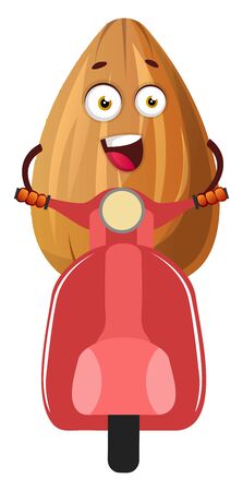 Almond riding on red Vespa, illustration, vector on white background.のイラスト素材