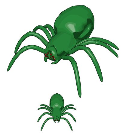 Green 3d spiders, illustration, vector on white background.のイラスト素材
