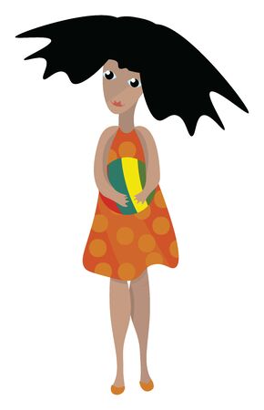A colour illustration of a girl holding a ball, vector, color drawing or illustration.のイラスト素材