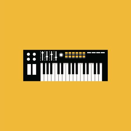 A black and white piano with black and white keyboard and different switches, vector, color drawing or illustration.のイラスト素材