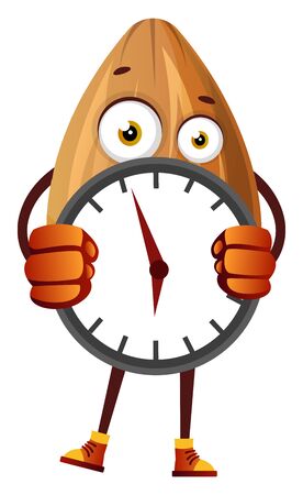 Almond hiding behind big clock, illustration, vector on white background.のイラスト素材