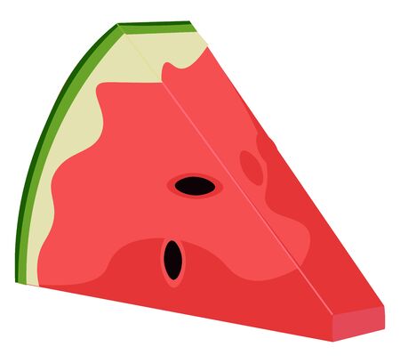 Clipart of watermelon wedge, smooth green skin, red pulp, watery juice and black seeds exposed, vector, color drawing or illustration.のイラスト素材