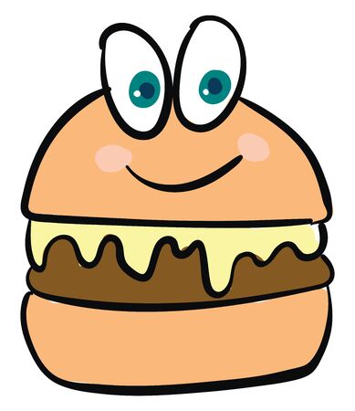 A color drawing of a burger with big eyes, vector, color drawing or illustration.のイラスト素材