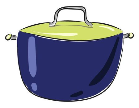 It is round metal container used for cooking food, usually have two handles., vector, color drawing or illustration.のイラスト素材