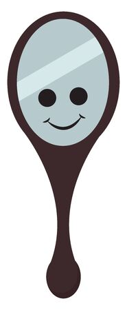A smiling mirror with two black eyes with a black colored handle and a black colored frame with a stripe on it, vector, color drawing or illustration.のイラスト素材