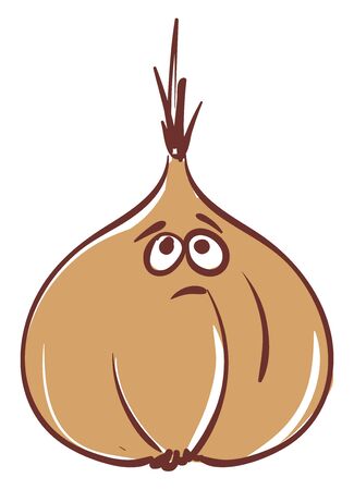 A brown colored onion who looks very sad, vector, color drawing or illustration.のイラスト素材