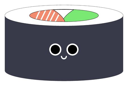 Blue coloured sushi with two round eyes and a small nose, vector, color drawing or illustration.のイラスト素材