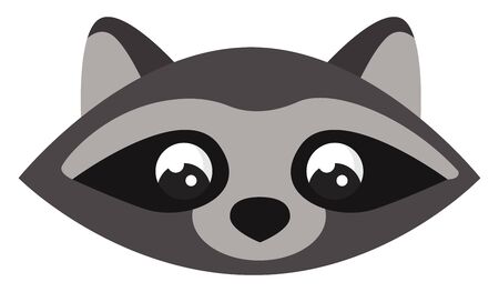 Raccoon grey and black in color with two big eyes ears and oval nose, vector, color drawing or illustration.のイラスト素材
