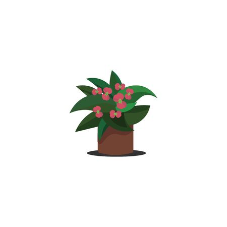 Pink flowers with green leaves kept in a brown colored flower vase, vector, color drawing or illustration.のイラスト素材