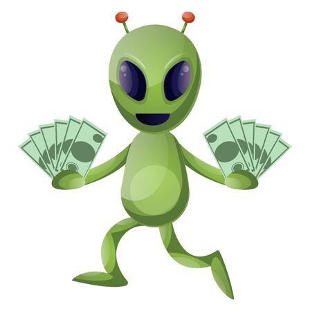 Alien with money, illustration, vector on white background.のイラスト素材