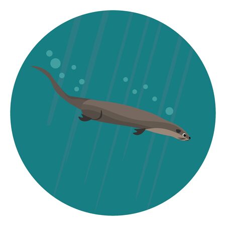 otter swimming under water with long tail and four limbs, vector, color drawing or illustration.のイラスト素材