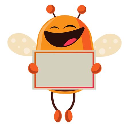 Bee is holding a sing, illustration, vector on white background.のイラスト素材
