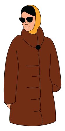 Woman in fur coat, illustration, vector on white background.のイラスト素材