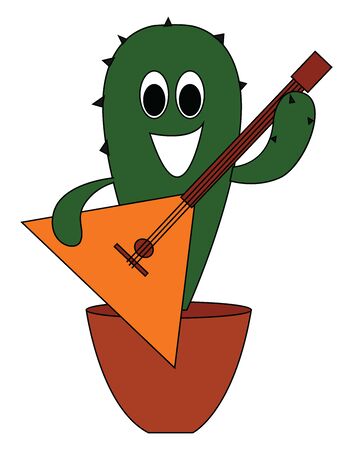 Cactus with guitar, illustration, vector on white background.のイラスト素材