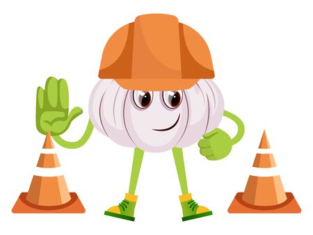 Garlic at construction yard, illustration, vector on white background.のイラスト素材