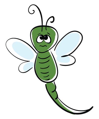 Sad green dragonfly, illustration, vector on white background.のイラスト素材