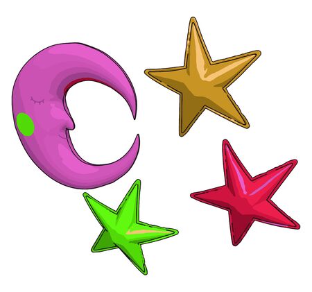 Stars and moon, illustration, vector on white background.のイラスト素材