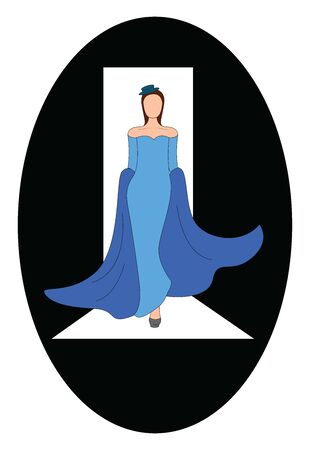 Girl walking on podium, illustration, vector on white background.のイラスト素材