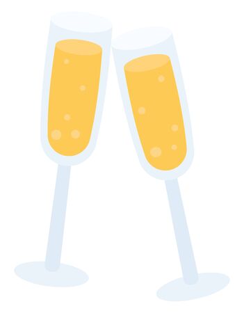 Champagne in glasses, illustration, vector on white background.のイラスト素材