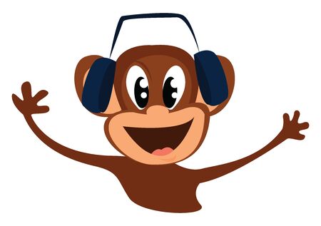 Monkey with headphones, illustration, vector on white background.のイラスト素材