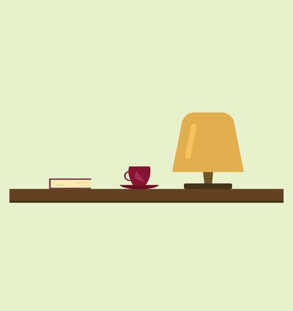 Desk with book and lamp, illustration, vector on white background.のイラスト素材