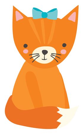 Fox with bow, illustration, vector on white background.のイラスト素材