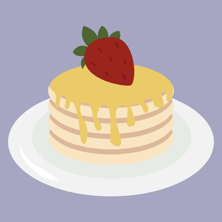 Pancake with strawberry, illustration, vector on white background.