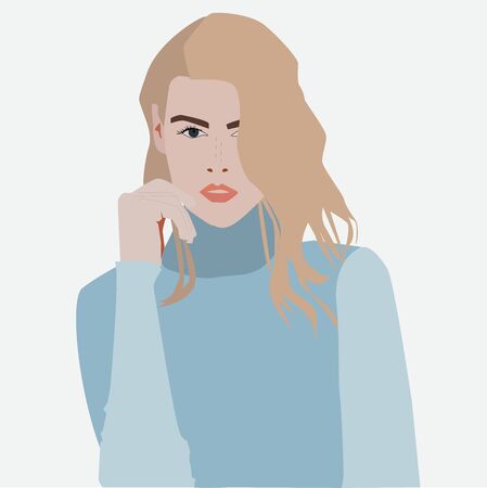 Girl with blue blouse, illustration, vector on white background.のイラスト素材