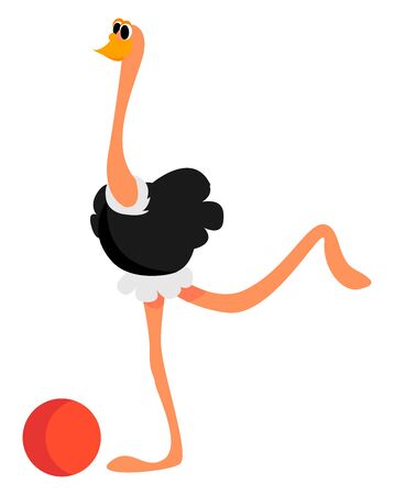 Ostrich with ball, illustration, vector on white background.のイラスト素材