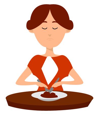 Woman eating, illustration, vector on white background.のイラスト素材