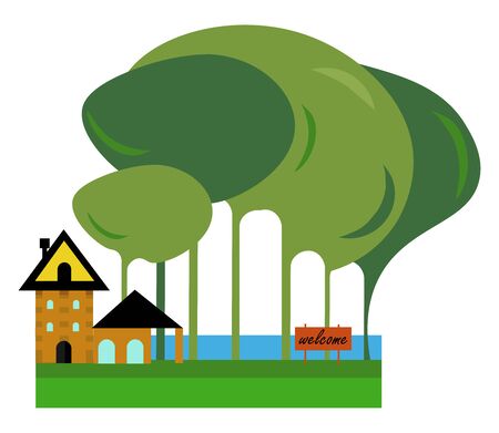 Hotel in woods, illustration, vector on white background.のイラスト素材