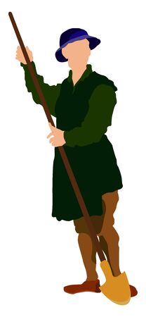 Farmer with blue hat, illustration, vector on white background.のイラスト素材