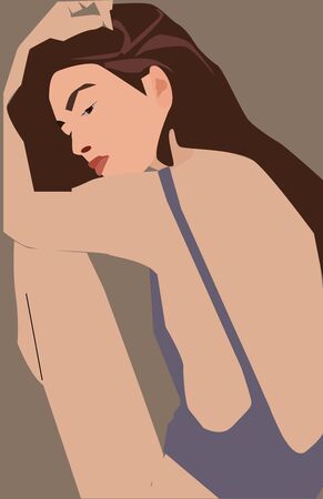 Girl at the beach, illustration, vector on white background.のイラスト素材