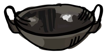 Black wok, illustration, vector on white background.のイラスト素材